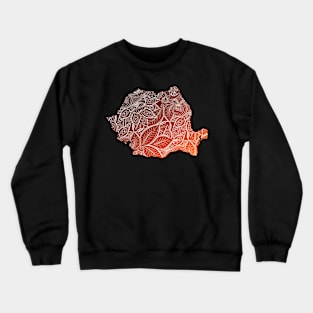 Colorful mandala art map of Romania with text in brown and orange Crewneck Sweatshirt